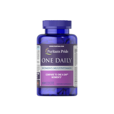 A Puritan's Pride Women's Multivitamin One-Per-Day 100 Coated Caplets, promoting immunity with one daily dose of essential vitamins and minerals.